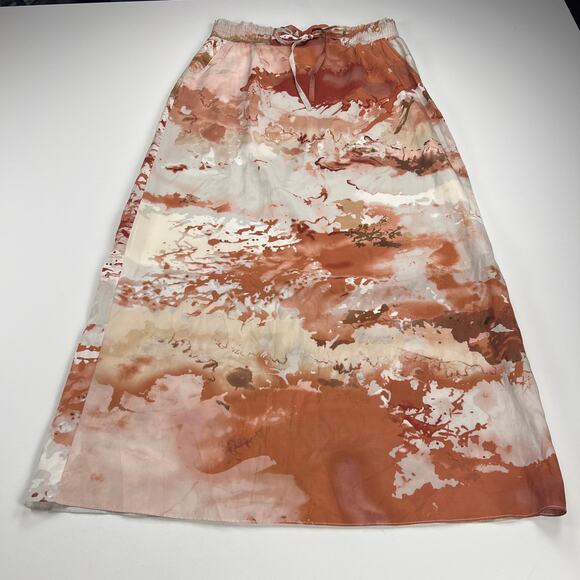 Vivienne Tam Watercolor Abstract Silk Blend Maxi Skirt Terra Cotta Cream Size 8 - Picture 13 of 13